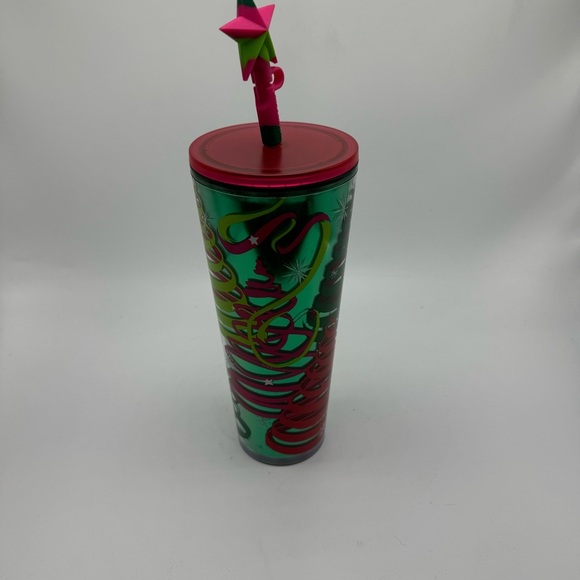 Starbucks 2023 Holiday Ribbons & Trees Star Straw Topper Tumbler 24oz - Picture 6 of 10